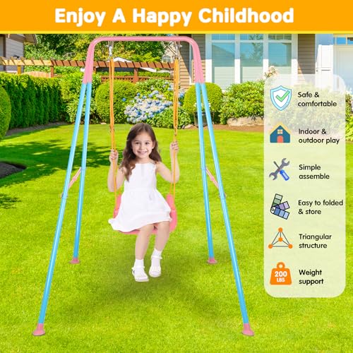 3-in-1 Toddler Swing Set with Stand - Foldable Baby Swing for Indoor & Outdoor Use, Blue & Pink