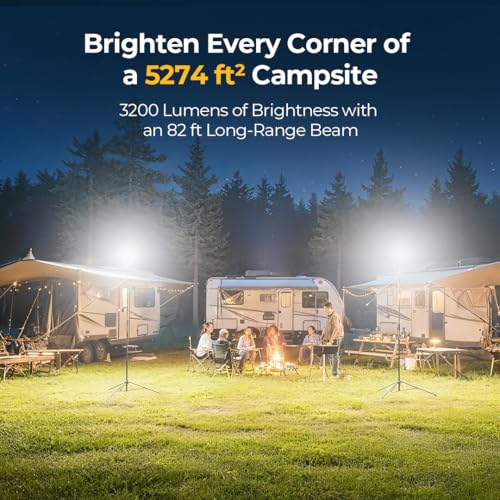 Telescopic Camping Lantern with 3200 Lumens, 7.5ft Stand, Rechargeable LED Light