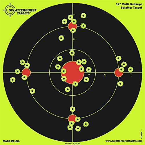 Splatterburst Targets - 12 inch Multi-Bullseye Splatter Target - Easily See Your Shots Burst Bright Fluorescent Yellow Upon Impact - Made in USA (50 Pack)