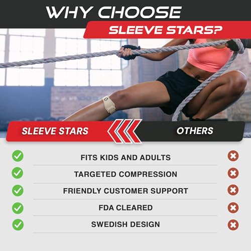 Patellar Tendon Support Strap for Osgood Schlatter Knee Pain - Adults Beige, 3 Adjustable Lengths - Sleeve Stars