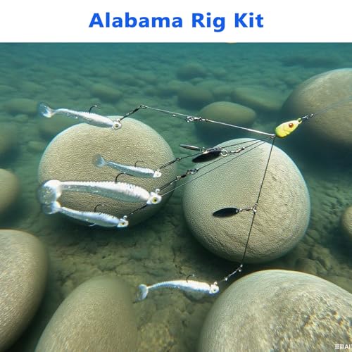 2-Pack Alabama Fishing Rig Kit with 10 Lures & Jig Heads for Bass & Striper