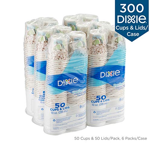 Georgia-Pacific Dixie PerfecTouch 10 oz Disposable Coffee Cups & Lids - White, Pack of 50 (6 Packs)