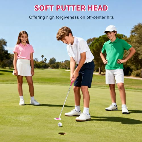 Kids Junior Golf Putter 24 Inch Right Handed with Alignment Line - White Pink