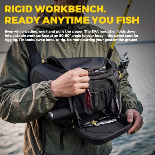 Fishing Sling Pack with Foldable Workstation Water-Resistant Tackle Bag for Saltwater & Freshwater
