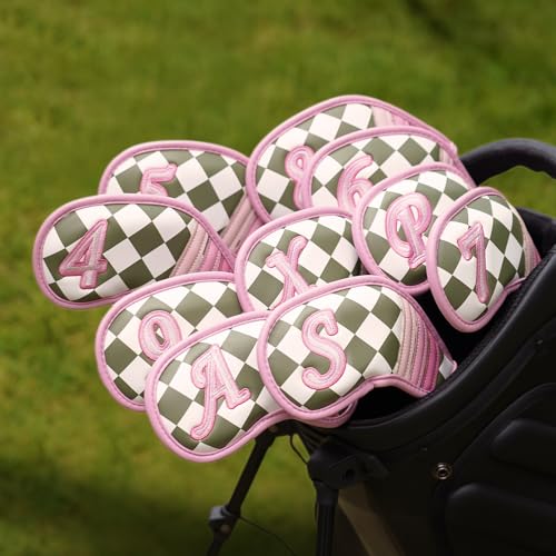 Craftsman Golf Club Cover Set for Driver, Fairway, Hybrid, Putter - Iron Headcovers 11pcs Pink Embroidery