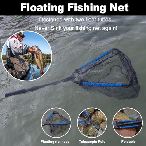 PLUSINNO 35-Inch Extendable Floating Fish Landing Net with Handle and Tools