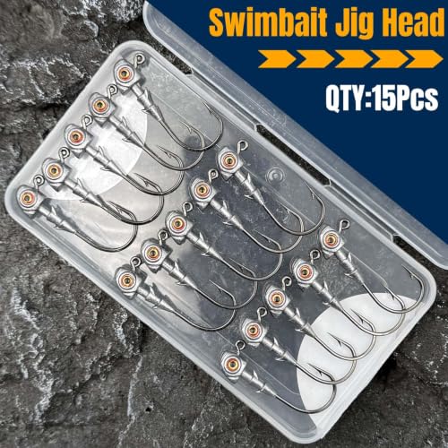 15Pcs 1/2oz Bass Jig Heads for Fishing - Lifelike Minnow Style, Dual-Cone Bait Keeper