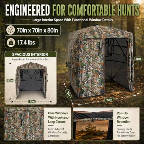 See-Through Hunting Blind with Adjustable Windows & Large Door - Ground Deer Blind