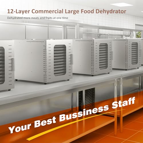 Ausegia 12-Trays Commercial Food Dehydrator - Large Capacity Stainless Steel Dryer for Meat, Fruit, Veggies, Herbs, Pet Food