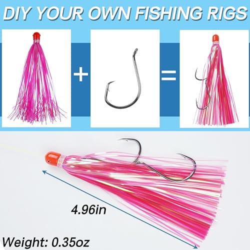 Purple 8pcs Fishing Mylar Skirt Trolling Lures 5.2in 3/8 oz Offshore