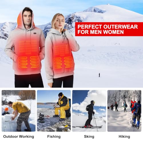 X-Large Gray Heated Hoodie for Men Women with 16000mAh Battery Pack, 6 Heating Zones
