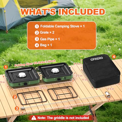 Portable 2-Burner Propane Camping Stove with Carry Bag, Adjustable Burners & Piezo Ignition
