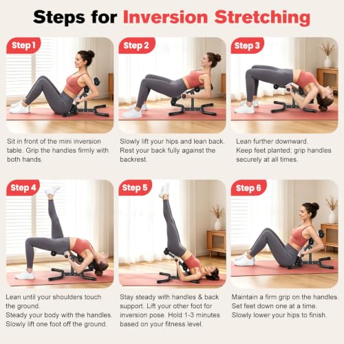 Mini Inversion Table with Rollers Black - Spinal Decompression & Back Stretching Equipment