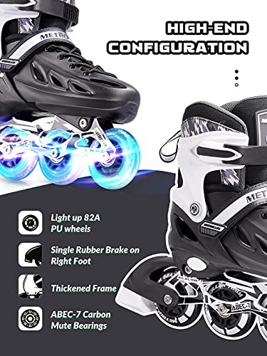 METROLLER Adjustable Inline Skates for Kids & Adults, Black XL (7-10 US) with Illuminated Wheels