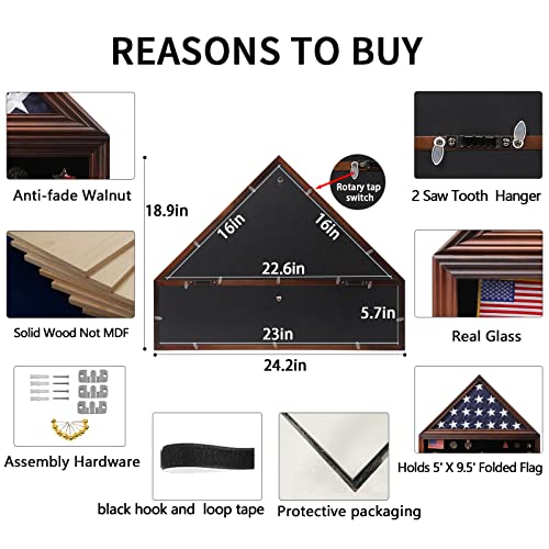 Veteran Flag Shadow Box 5x9.5 Solid Walnut Display Case - Medium Walnut Finish