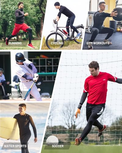 Men's Compression Shirt Long Sleeve Quick Dry Athletic Workout Gym T-Shirt SPF Running Top Base Layer - Medium White