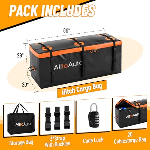 20 CuFt Waterproof Soft Shell Cargo Carrier Bag for Hitch Mount – AlltoAuto