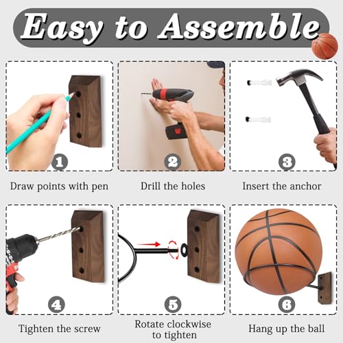 Black Walnut Basketball Wall Mount Holder - Tapered 2 Pack