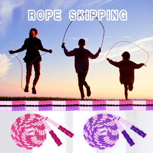 Kids Beaded Jump Rope Adjustable Tangle-Free Segmented Skipping Rope - Pink & Purple