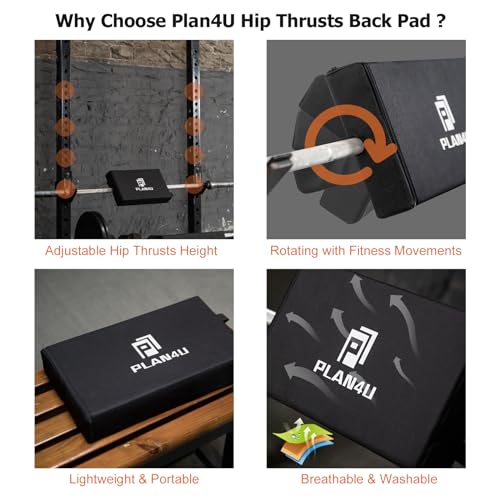 Plan4U Hip Thrust Back Pad for Squat Rack & Barbell - 20x10x3 Inch Adjustable