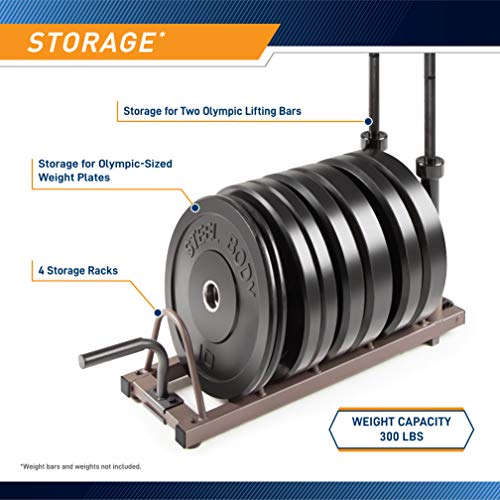 Steelbody Horizontal Plate Rack & Olympic Bar Organizer - 300lbs Capacity