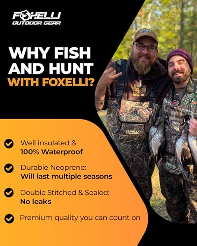 Foxelli Camo Waterproof 4mm Neoprene Chest Waders for Hunting & Fishing - Men & Women