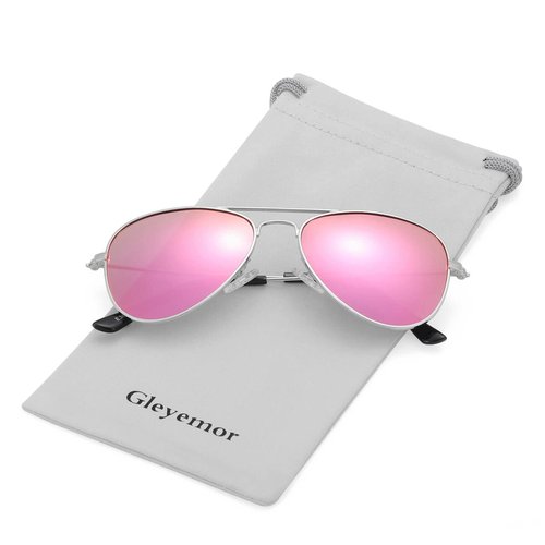 Kids Polarized Aviator Sunglasses for Little Girls Boys Age 3-8 (Silver/Rosepink Mirror)