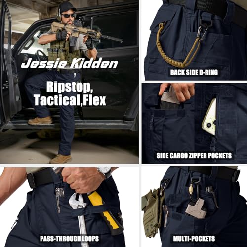 Mens Cargo Pants Tactical Cotton Flex Stretch BDU Outdoor Hiking Work Pants - Navy Blue 34