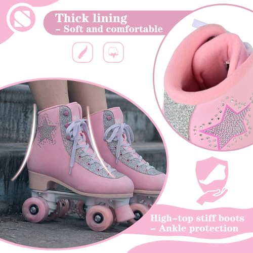 SULIFEEL Pink Girls & Women Roller Skates Size 3-4 with Light-Up Wheels