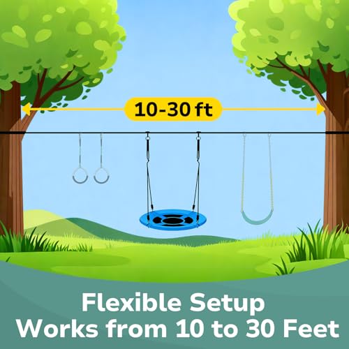 Hapfan Slackline Swing Set for Backyard Between Trees - Blue - Supports Kids & Adults