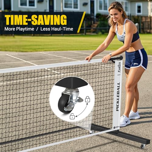 Fostoy Portable Pickleball Net Set with Wheels, 22FT & Half Court 11FT - 3in1 Black & White
