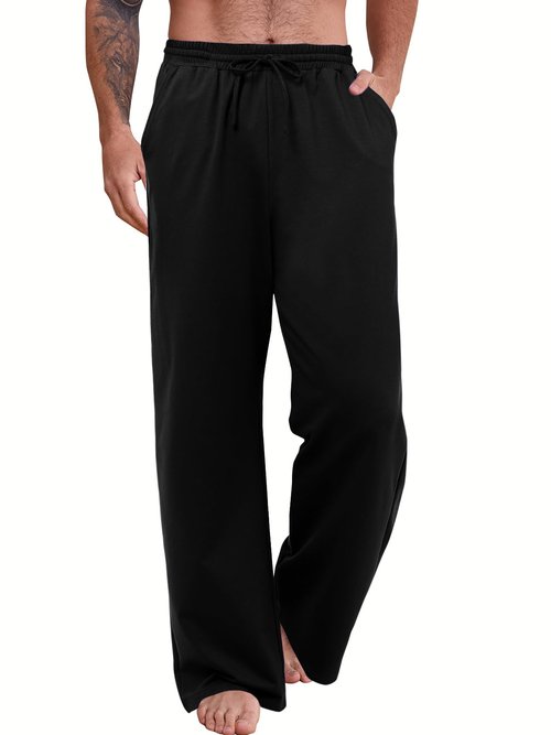 INCERUN Men's Sweatpants Casual Lounge Cotton Pajama Yoga Pants Open Bottom Straight Wide Leg Sweat Pants Baggy Sweatpants with Pockets Black Large