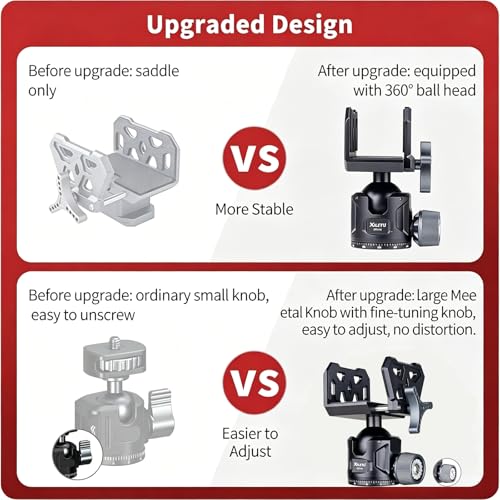 Adjustable Tripod Ball Head for Hunting & Shooting - CNC Aluminum, 55lb Load Capacity