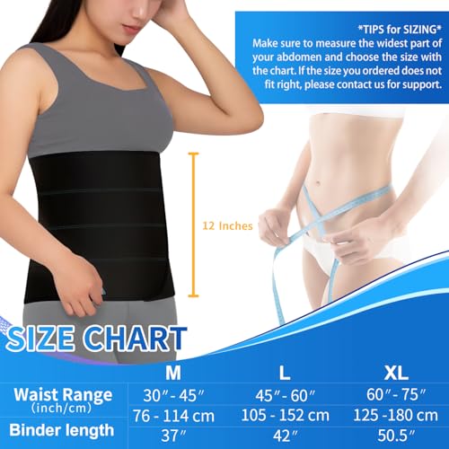 Post Surgery Abdominal Binder Support Belt 4 Panel Black 60-75 Inches XL