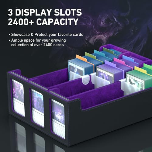 Purple 3-Row Trading Card Storage Box for 2400+ Cards with Dividers & Supports
