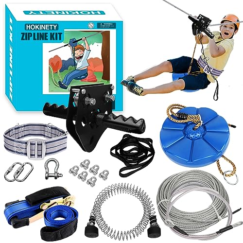 Kids & Adults 100ft Zip Line Kit - Supports Up to 380Lbs with Removable Trolley
