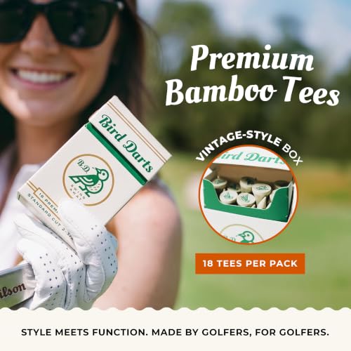 72 Golf Tees Pack of 4 - Bamboo Wooden Tees in Cigarette-Style Packaging for Golfers