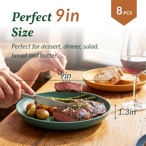 Deep Wheat Straw Dinner Plates Set of 8 - Classic Bright, 9 Inch, Unbreakable, Microwave & Dishwasher Safe
