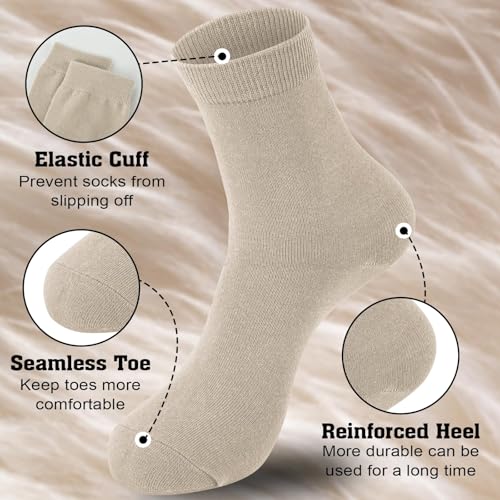Justay Crew Socks for Women - Cute Knit Cotton Dress Socks, One Size, Dark Brown & Light Khaki