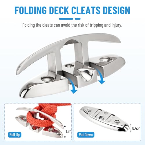 Racewill 4 Pack 5 Inch Marine Folding Steel Dock Cleats with Backing Plates & Screws