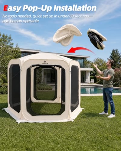 Abahub Pop Up Screen House Tent 9.8x9.8x6.7 FT Beige Quick Setup Camping Shelter