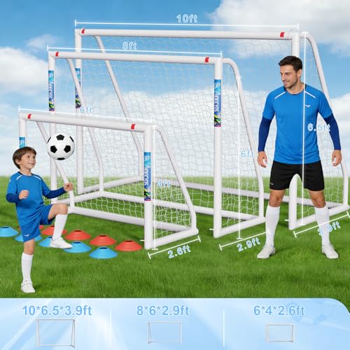 Hokicyos 8x6 Ft Portable Weatherproof Soccer Goal with Target Net, 10 Cones & Carry Bag