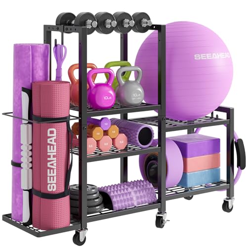 6-Tier Rolling Dumbbell & Home Gym Storage Rack with Adjustable Width