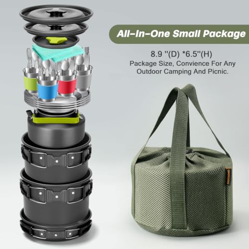 29-Piece Camping Cookware Set with Non-Stick Pots, Utensils & Collapsible Water Containers