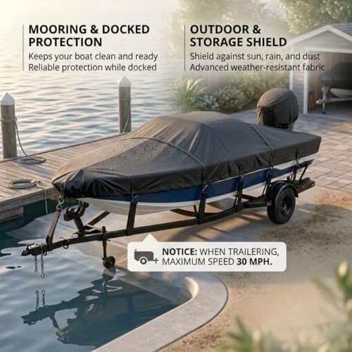 16-18.5 ft Waterproof Heavy-Duty Boat Cover with Metal Hook & Reinforced Seams
