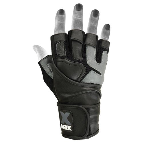MRX Weight Lifting Pro Level Gloves with 18 Inches Long Wrist Strap Gym Workout Exercise & Fitness Black Grey (XX-Large)