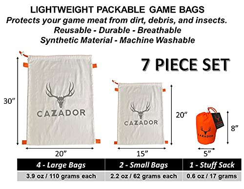 CAZADOR Reusable Lightweight Game Bags Set for Hunting - 7 Piece