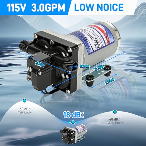 115V Water Pump 3GPM with Strainer for RV Marine Boat - Reliable Utility Pump