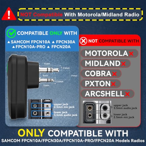 SAMCOM X7 6-Pack Bluetooth Headsets for Walkie Talkies, 2 Pin K Plug, Business Communication