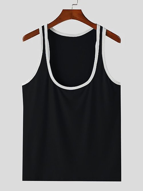 COOLOYA Men's Deep U Neck Tank Tops Solid Sleeveless Casual Gym Sports Loose Fit T Shirts Athletic Workout Basic Tees Solid Black L